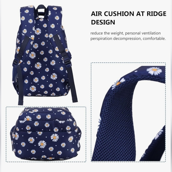Daisy Printed Backpacks With Lunch Pack Pencil Case 3pcs, Lightweight Water Resi - Picture 5 of 8